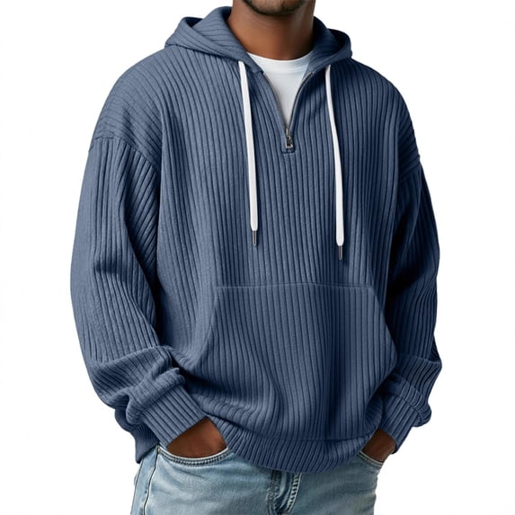 Timoontee Mens Hoodies Casual Sweatshirts Loose Long Sleeve Tops Spring Fall Drawstring Hoodie Quarter Zip Pullover with Pocket Navy S
