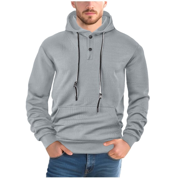 Timoontee Mens Hoodies Fall Sweatshirts Long Sleeve Quarter Button Pullover Tops Spring Tops Casual Athletic Sweatshirts for Hiking Jogging Gray S