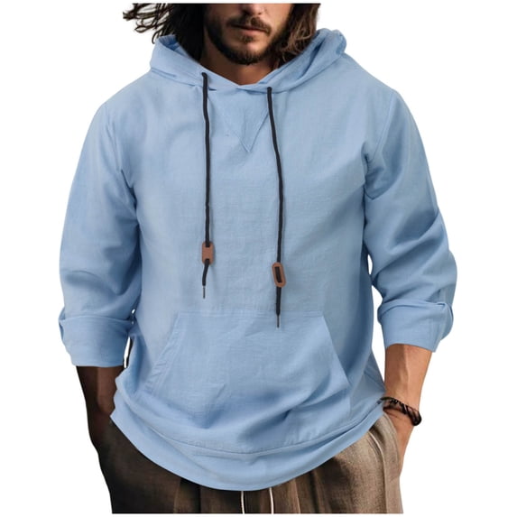 Timoontee Mens Hoodies Lightweight Long Sleeve Drawstring Hooded Sweatshirts Loose Fit Workout Gym Hoodie Casual Pullover Tops with Pocket Light Blue XXXL