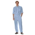 thumbnail image 1 of Timoontee Mens Lightweight Summer Beach Vacation Sets Solid 2 Piece Outfits Casual Tracksuits Short Sleeve Button Down Mock Neck Shirts with Drawstring Pants Light Blue L, 1 of 8