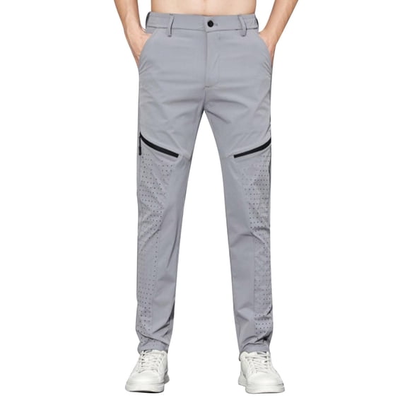 Timoontee Mens Quick Dry Long Pants Elastic Waist Drawstring Closure Zipper Pockets Button Waist Loose Fit Straight Leg Cuffed Gray 38