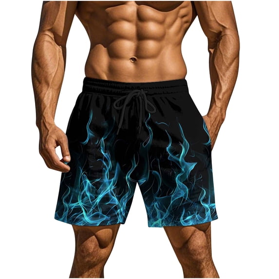 Timoontee Mens Shorts Neon Green Flame Print Elastic Waist Drawstring Durable Fabric for Vacation Outings Blue M