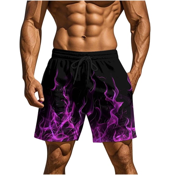 Timoontee Mens Shorts Neon Green Flame Print Elastic Waist Drawstring Durable Fabric for Vacation Outings Pink S