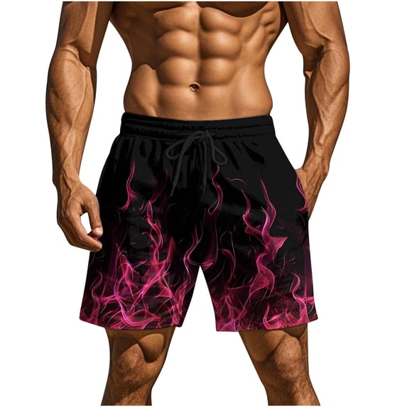 Timoontee Mens Shorts Neon Green Flame Print Elastic Waist Drawstring Durable Fabric for Vacation Outings Pink XXXL