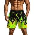 thumbnail image 1 of Timoontee Mens Shorts Vibrant Flame Print Elastic Waist Drawstring Design Quick Dry Fabric for Beach Vacations Green L, 1 of 9