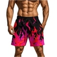 thumbnail image 1 of Timoontee Mens Shorts Vibrant Flame Print Elastic Waist Drawstring Design Quick Dry Fabric for Beach Vacations Pink XXL, 1 of 9