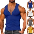 thumbnail image 1 of Timoontee Mens Sleeveless Top Button Placket Deep V Neck Design Sleeveless Silhouette Casual Fabric for Vacation Outings Blue L, 1 of 6
