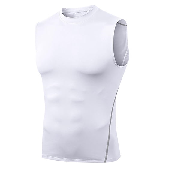 Timoontee Mens Sleeveless Top Compression Athletic Design Crew Neck Slim Silhouette Moisture Wicking Fabric for Gym Workouts White S
