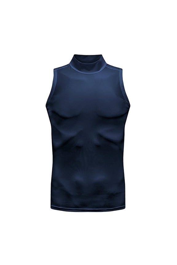 Mens Sleeveless Top Compression Turtleneck Design Sleeveless Silhouette Moisture Wicking Fabric for Sports Training Blue XXL
