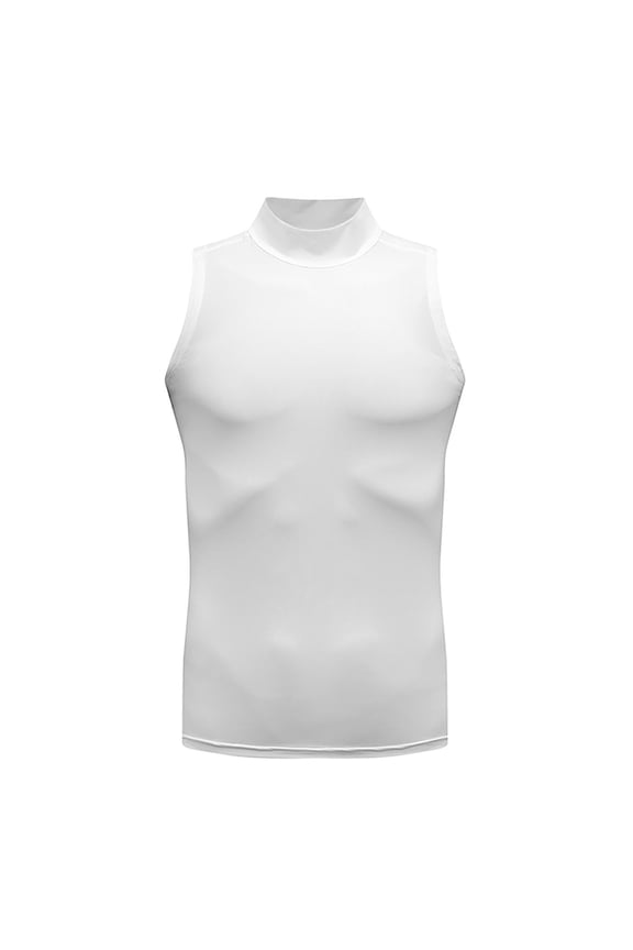 Mens Sleeveless Top Compression Turtleneck Design Sleeveless Silhouette Moisture Wicking Fabric for Sports Training White XL