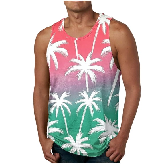 Timoontee Mens Sleeveless Top Palm Tree Gradient Print Sleeveless Silhouette Lightweight Fabric for Beach Vacations Purple M
