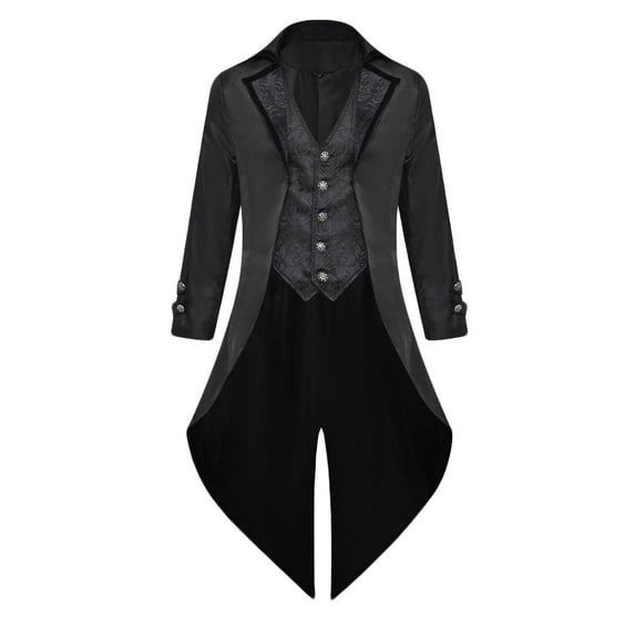 Timoontee Mens Steampunk Jacket Renaissance Jacket Medieval Gothic Tailcoat Frock Coat Victorian Prince Jacket Dinner Party Blazer Suit Jacket Black L