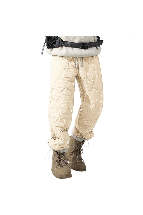 Mens Sweatpants Winter Sherpa Lined Warm Pants Drawstring Elastic Waist Trousers Casual Comfy Fleece Pants Outdoor Workout Pant Beige XL