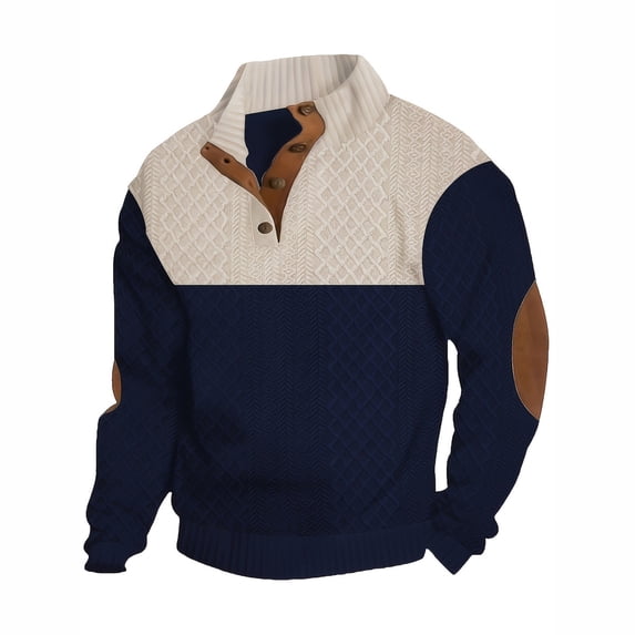 Timoontee Mens Sweatshirt Casual Stand Collar Tops Workout Sweatshirts Spring Fall Long Sleeve Sweatshirts Color Block Quarter Button Pullover Navy S