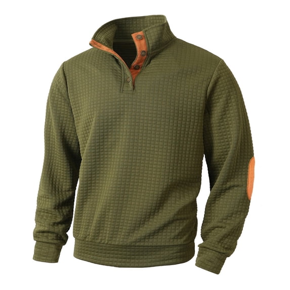 Timoontee Mens Sweatshirt Fall Long Sleeve Sweatshirts Casual Mock Neck Tops Spring Tops Quarter Zip Pullover with Patch Sleeves Army Green M