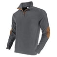 thumbnail image 1 of Timoontee Mens Sweatshirt Fall Long Sleeve Sweatshirts Spring Casual Stand Collar Tops Quarter Button Pullover with Patch Sleeves Dark Gray M, 1 of 8