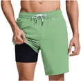 thumbnail image 1 of Timoontee Mens Swim Trunks Lightweight Summer Beach Shorts 2 in 1 Athletic Shorts Elastic Waist Drawstring Running Shorts with Compression Liner Green M, 1 of 6