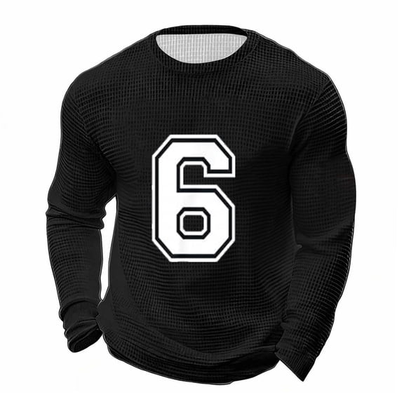 Timoontee Mens Waffles T-Shirt Sport Team Numbers 6 Print Shirts Stretch Workout Athletic Shirts Long Sleeve Crewneck Tops Loungewear Shirts Black S