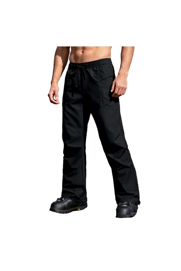 Mens Warm Thermal Water Resistant Windproof Multi Storage Pockets Ski Pants Elastic Waist Drawstring Closure Black M