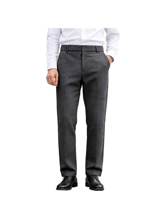 Pants Mens Dress Pants Button Waistband Stretch Fabric Straight Leg Casual Trousers For Office Business Daily Commute Wear Gray XS