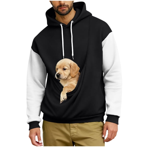 Timoontee Pet Pouch Hoodie Men Small Dog Cat Carrier Sweatshirts Oversized Kangaroo Pouch Hoodies Animal Holder Pullover Tops Black M