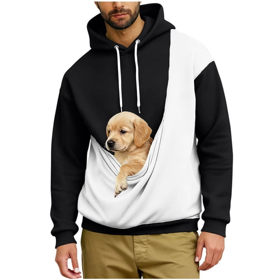 Timoontee Pet Pouch Hoodie Men Small Dog Cat Carrier Sweatshirts Oversized Kangaroo Pouch Hoodies Animal Holder Pullover Tops Black XL