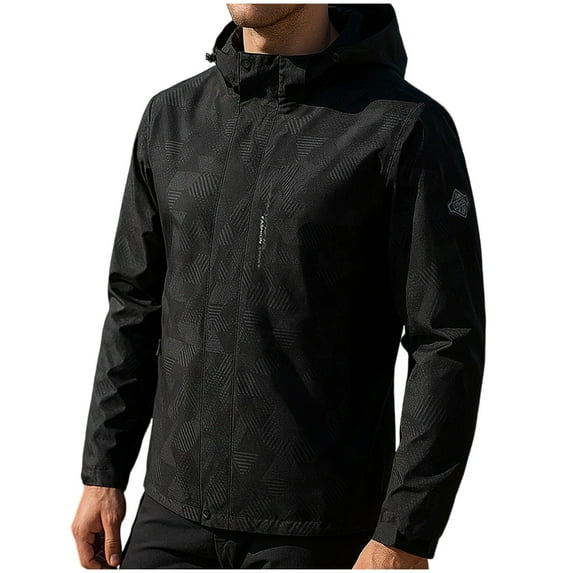 Timoontee Rain Jacket for Men Casual Hooded Windbreaker Outdoor Waterproof Workout Jacket Color Block Full Zip Jacket with Zip Pockets Black XXL