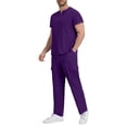 thumbnail image 1 of Timoontee Scrubs for Men Set Short Sleeve V-Neck Scrub Top & Drawstring Cargo Pant with Multi Pockets Lightweight 2 Piece Caregiver Uniform Purple L, 1 of 8