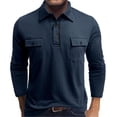 thumbnail image 1 of Timoontee Shirts for Men Relaxed Long Sleeve Lapel Pullover Shirts Lightweight Button Solid Color T-Shirts With Pockets Navy L, 1 of 6
