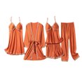 thumbnail image 1 of Timoontee Silk Pajamas for Women 5Pcs Sleepwear Loungewear Satin Robe Cami Shorts Pajamas Set Ice Silk Nightgown Nightdress Home Clothes Pajama Set Yellow 6, 1 of 2
