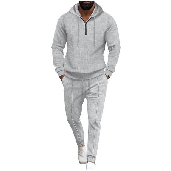 Timoontee Solid Sweatsuits for Men Casual Comfy Long Sleeve Hoodies Quarter Zip Pullover Sweatshirts with Drawstring Elastic Waist Long Pants 2 Piece Outfit Gray XXL