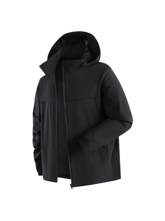 Summer Men's Sunscreen Long Sleeved Top Ice Silk Fishing Hooded Jacket Solid Color Casual Men's Long Sleeved Hooded Sunscreen Jacket Black XXXXL