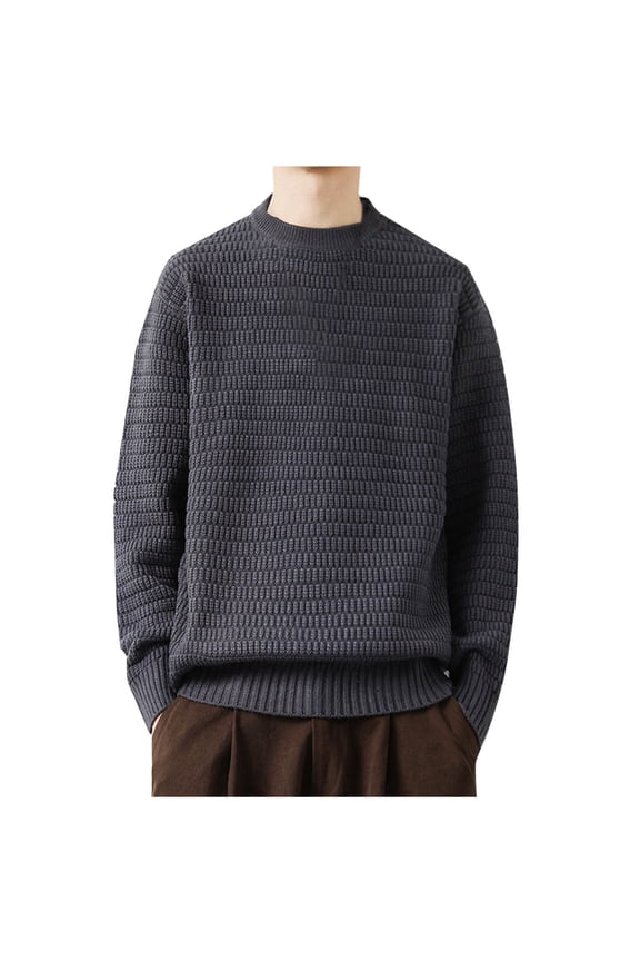Sweater for Men Solid Pullover Sweaters Casual Comfy Knit Crewneck Tops Jacquard Textured Sweater Fall Winter Basic Outfits Gray XXL