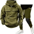thumbnail image 1 of Timoontee Sweatsuits for Men 2 Piece Set Fleece Lined Casual Tactical Hoodies Quarter Zip Pullover with Jogging Sweatpants Durable Cargo Tracksuits Army Green M, 1 of 4
