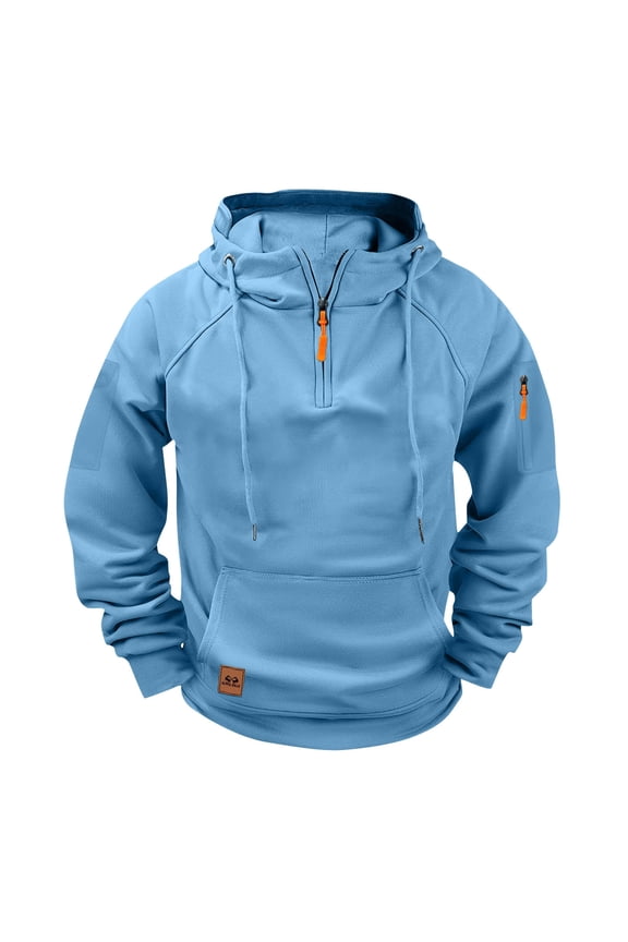 Tactical Sweatshirts Men Outdoor Military Sweatshirts Casual Long Sleeve Lightweight Tops Workwear Sweatshirts Solid Zip Up Hoodies Sky Blue L
