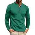 thumbnail image 1 of Timoontee Tee Shirts for Men Long Sleeve Crew Neck Fall and Winters Casual T-Shirts Modern Fit Breathable Solid Color Button Shirts with Pocket Green M, 1 of 6