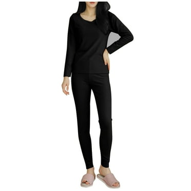 Timoontee Thermal Underwear Women Stylish-Soft Set Base Layer Top & Bottom Long Johns with Fleece Lined Winter Warm Black 10