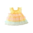 thumbnail image 1 of Timoontee Toddler Girls Rainbow Cute Lace Pom Pom Flutter Sleeve Party Princess Dress Mesh Floral Print Dress Children's Birthday Dresses Yellow 3 Months, 1 of 3