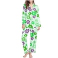 thumbnail image 1 of Timoontee Women Cute Flower Print Pajamas Set Long Sleeve Button Down Silk Satin Shirts with High Waist Pant 2 Piece Sleepwear Green 6, 1 of 5
