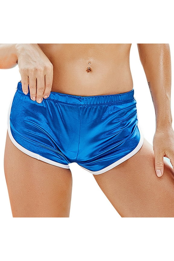 Women's Booty Shorts High Waist Scrunch Push Up Shorts Tummy Control Yoga Workout Shorts Dolphin Hem Gym Shorts Blue M