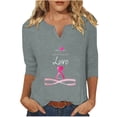 thumbnail image 1 of Timoontee Women's Breast Cancer Awareness T-Shirts in October We Wear Pink Graphic Tees 3/4 Sleeve V Neck Basic Shirt Tops Gray 10, 1 of 4
