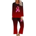 thumbnail image 1 of Timoontee Women's Breast Cancer Pajama Set Long Sleeve Top and Loose Pants Sleepwear Sets 2 Piece Gradient Loungewear Wine 12, 1 of 3