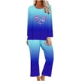 thumbnail image 1 of Timoontee Women's Breast Cancer Pajama Sets Gradient Long Sleeve Top and Loose Pants Sleepwear Sets 2 Piece Gradient Loungewear Blue 12, 1 of 4