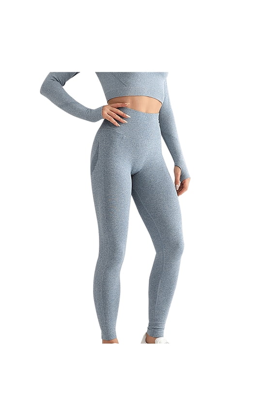 Women's High Waist Seamless Leggings Yoga Pants Tummy Control Workout Running Gym Tights Push Up Scrunch Booty Pants Blue L