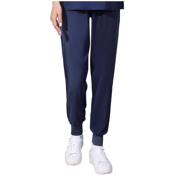 Timoontee Women's Jogger Scrubs Pants with Pockets Comfy Tapered Drawstring Elastic Waist Medical Workwear Pants Navy XL