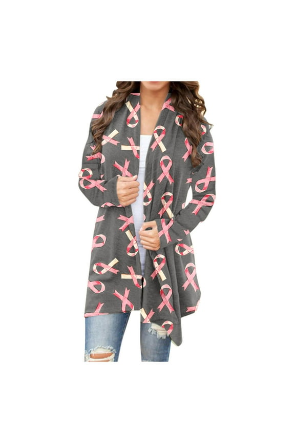 Women's Long Sleeve Cardigan Open Front Ribbons Pattern Lightweight Sweater Fall Winter Warm Comfortable Loose Fit Pink 4