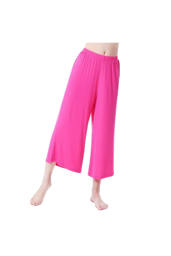 Women's Loose Wide Leg Palazzo Pants with Pockets Comfy Yoga Lounge Pants Soft Stretch Gaucho Capris Trousers Hot Pink M
