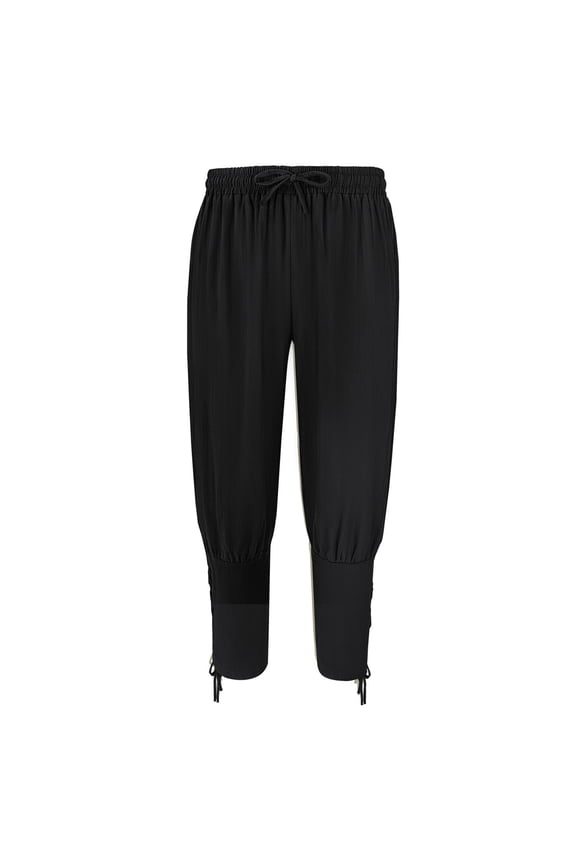 Women's Medieval Renaissance Viking Pirate Retro Cosplay Costume Pants Trousers Black Solid Loose Fit Linen Drawstring Harem Pants Black L