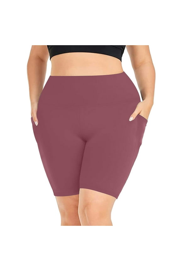 Women's Plus Size High Waist Yoga Shorts with Pockets Workout Running Biker Tummy Control Stretch Biker Shorts Pink XXXXL