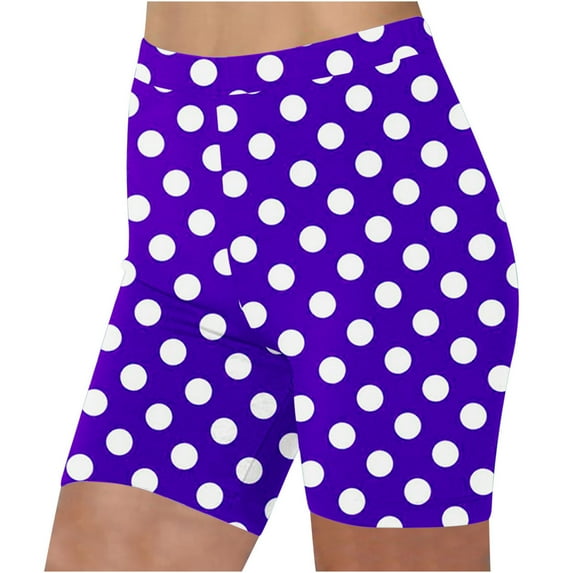 Timoontee Women's Polka Dot Bike Shorts High Waist Tummy Control Yoga Shorts 4 Way Stretch Soft Workout Running Athletic Shorts Purple XL